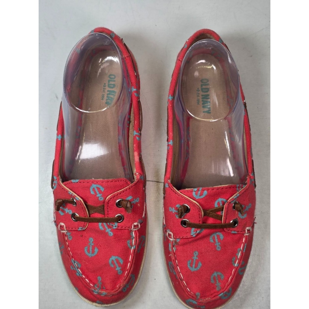 Old Navy Womens Loafers Size 8 Rebellion Red Blue Slip On Boat Flat Anchor Shoes